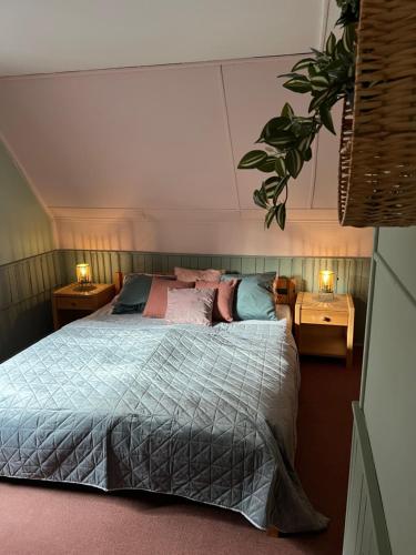 卢捷拿纳德德斯努ChillHouse的一间卧室配有一张带2个床头柜和2盏灯的床。
