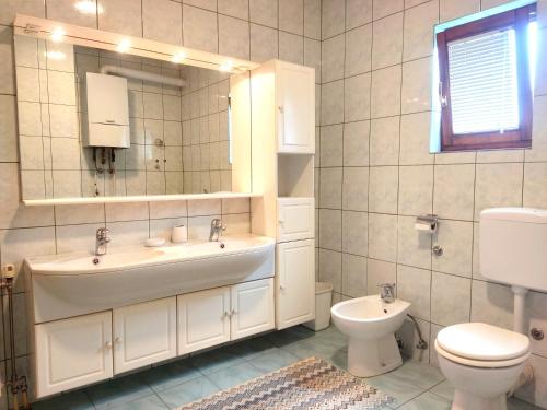 萨拉热窝Vila Gardenia的一间带水槽、卫生间和镜子的浴室