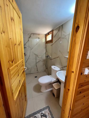 (( Spile ))Nashos Bungalows的一间带卫生间和水槽的浴室