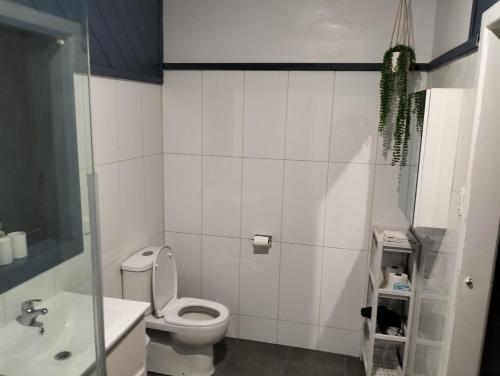 波特兰Ocean views的白色的浴室设有卫生间和水槽。