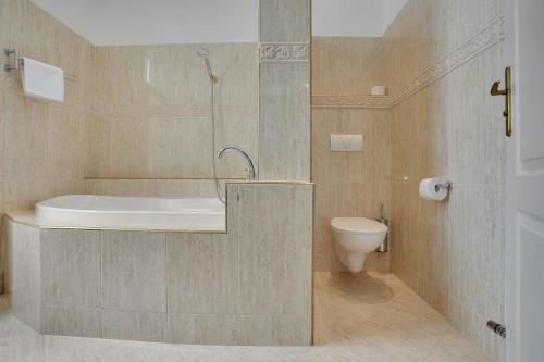玛丽亚温泉Aphrodite Hotel Marianske Lazne的带浴缸和卫生间的浴室。