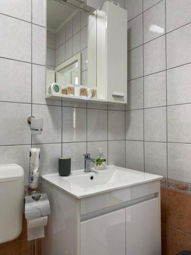 布雷拉House Bartulović的白色的浴室设有水槽和卫生间。