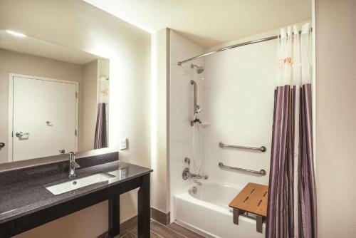 孟菲斯孟菲斯市中心拉金塔酒店的一间带水槽、浴缸和淋浴的浴室
