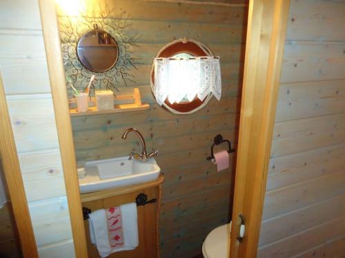 HermelinghenRoulotte dans un cadre verdoyant的一间带水槽和镜子的浴室