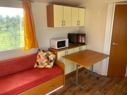 佩斯基耶拉德加达Agricamping Zanina 9的小客房配有书桌和微波炉。