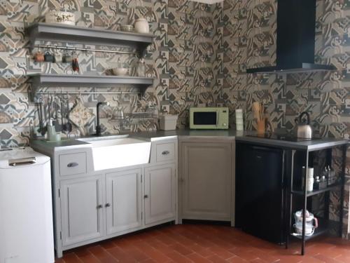 卡尔塔尼塞塔La casa dell' Agave的厨房配有白色水槽和微波炉