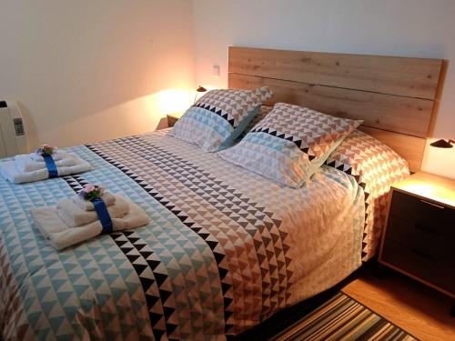 奥卡尼亚Acogedor Apartamento Ocaña的一间卧室配有一张大床和毛巾