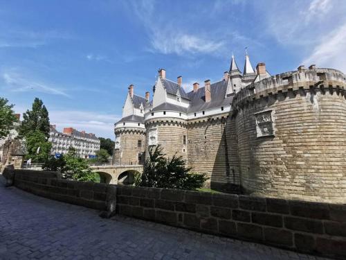 南特GUSTAVE - Quartier Historique的一座带砖墙和桥梁的大型城堡