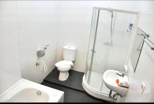 棉兰Ohulu Guesthouse的白色的浴室设有卫生间和水槽。