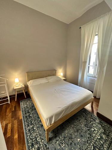 罗马Lounge Apartment - University的一间卧室设有床、窗户和地毯。