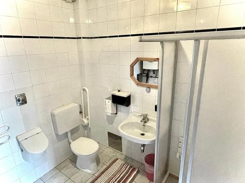 维也纳Apartment & Monteurzimmer的一间带卫生间和水槽的小浴室