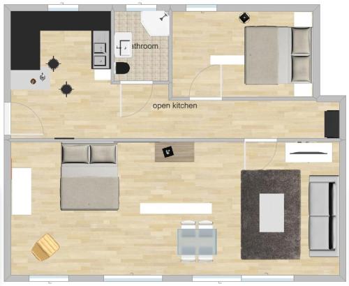 柏林Apartment Pette C40的小型公寓的平面图,设有房间