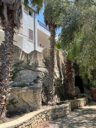 冯塔尼比安奇VILLA FRANCA的一座棕榈树和石墙建筑