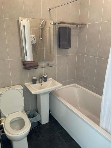 香农河畔卡里克Shannon Oasis的浴室配有卫生间、盥洗盆和浴缸。