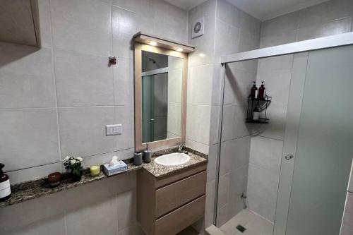 巴拉那Depto Parque Urquiza Parana ER的白色的浴室设有水槽和镜子