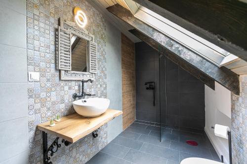 布朗Old Cottage的一间带水槽、卫生间和镜子的浴室