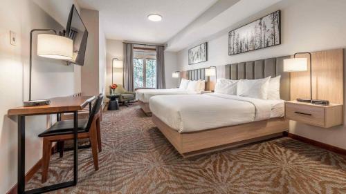坎莫尔集团黑石山林小屋酒店的大型酒店客房设有两张床和一张书桌
