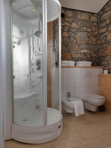 维帕瓦Small house in Vipava valley的带淋浴和卫生间的浴室