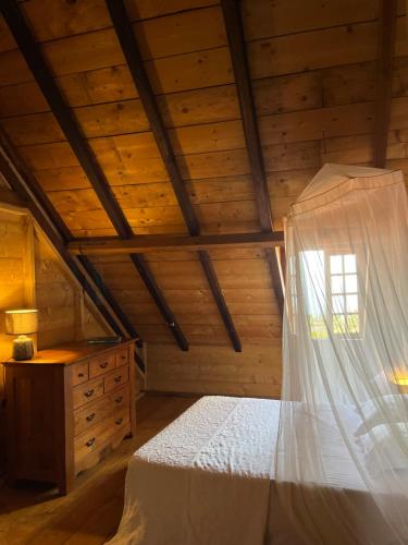 圣克洛德Habitation La Reine du Camp Chambres d'Hôtes的阁楼卧室设有床和窗户。