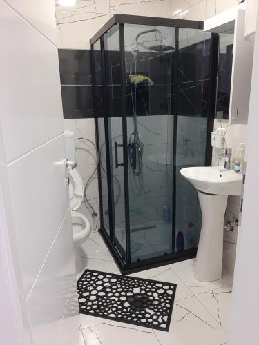 斯特鲁加Apartman Tamara Struga的带淋浴和盥洗盆的浴室