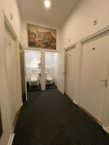 阿姆斯特丹Hotel Hortus的一间带两个卫生间和窗户的浴室