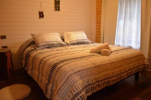 潘吉普伊Ruca del Fuy的卧室内的一张床铺,配有毯子和枕头