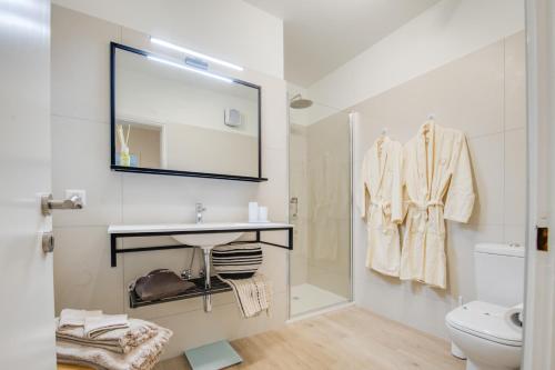 洛迦诺RELAX Camelia Apartment的一间带水槽、卫生间和镜子的浴室