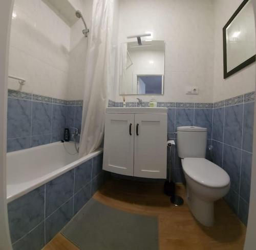 希洪Coqueto piso en Gijón, Asturias VUT 3959的浴室配有卫生间、盥洗盆和浴缸。