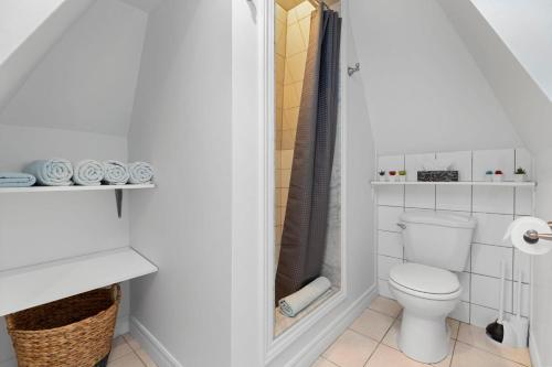 帕里桑德James Street Loft的白色的浴室设有卫生间和淋浴。