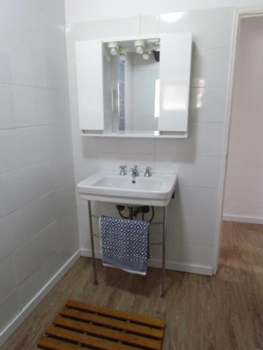蒙希克Nova Alofa holiday home的一间带水槽和镜子的浴室