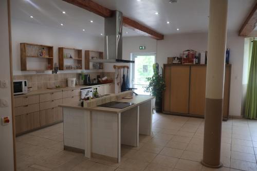 吕兹-圣索沃尔Solfé Backpacker的一间大厨房,配有白色的橱柜和台面