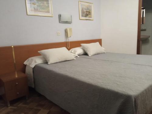 萨拉曼卡库斯科旅馆的一间卧室配有一张带两个枕头的床