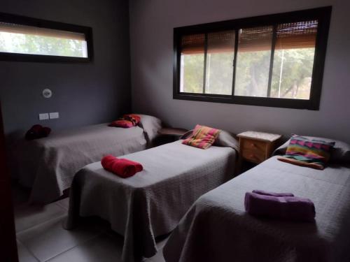 阿瓜德奥罗La Pasionaria Casa de Campo的带三张床和窗户的客房