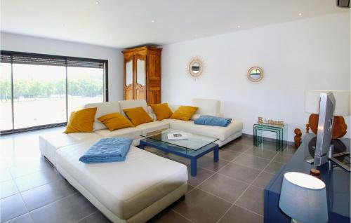 蒙特利马尔Amazing Home In Montlimar With Outdoor Swimming Pool的客厅配有白色沙发和电视