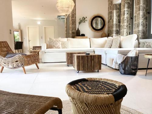 达西亚Villa Tartaya的客厅配有白色的沙发和椅子