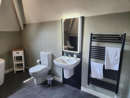 惠特比惠特比车站宾馆的浴室配有白色卫生间和盥洗盆。