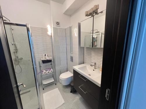 北马马亚-讷沃达里Lavand Eighteen 3的带淋浴、盥洗盆和卫生间的浴室