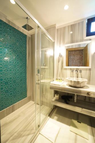伊斯坦布尔Tin Suites的一间带水槽和淋浴的浴室
