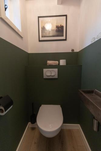 登堡Bed & Bike Schoudieck的一间带卫生间和绿色墙壁的浴室