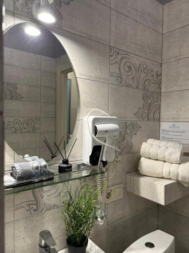 利沃夫Family Residence Boutique Hotel的一间带卫生间和镜子的浴室