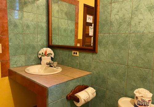 圣伊格纳西奥Crystal Paradise Resort的一间带水槽、镜子和卫生间的浴室
