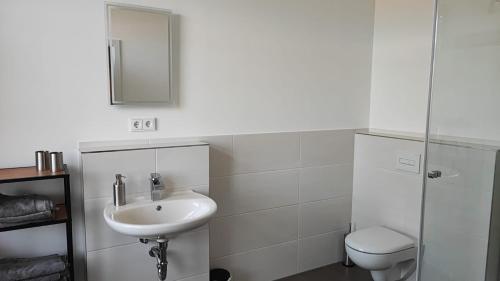 哥达Pension HoPeLa的白色的浴室设有水槽和卫生间。