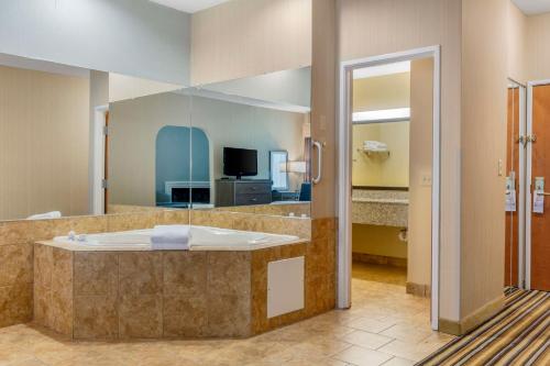 Berlin新英格兰贝斯特韦斯特PLUS酒店的带浴缸和电视的大浴室。