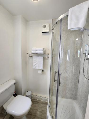 都柏林New room with free minibar&tea&coffee的带淋浴和卫生间的白色浴室