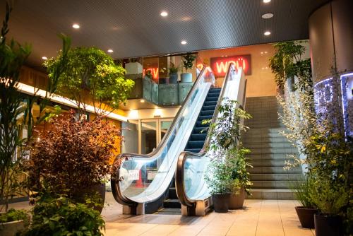 东京WPU Shinjuku的一个带滑梯的商场里的自动扶梯
