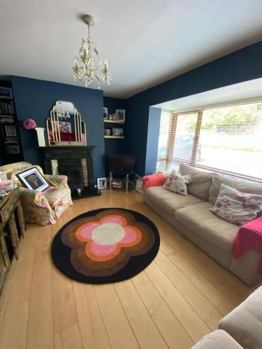 金塞尔Summer Cottage in Kinsale的客厅配有沙发,地板上铺有地毯。