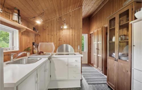 伊斯科博约格Awesome Home In Eskebjerg With Wifi的厨房设有水槽和木墙