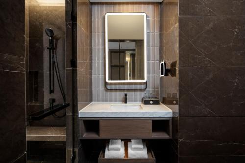 成都成都天府新区福朋喜来登酒店的一间带水槽和镜子的浴室