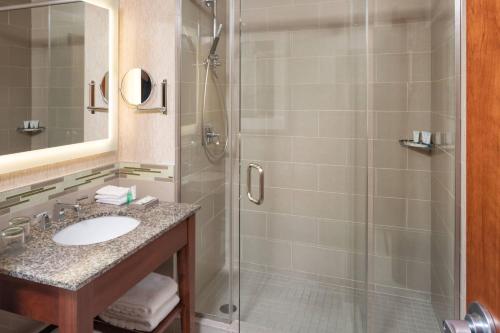 明尼阿波利斯明尼阿波利斯威斯丁酒店的一间带水槽和淋浴的浴室