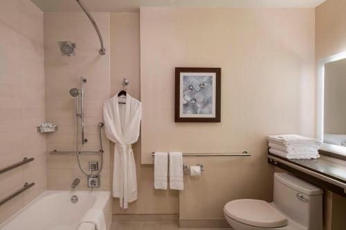 纽约纽约大中心威斯汀酒店的带浴缸、卫生间和淋浴的浴室。